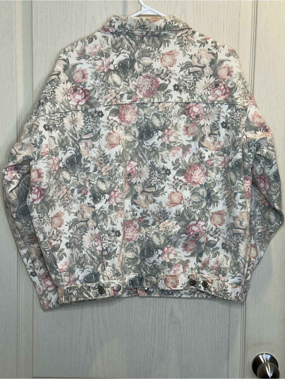 Vintage 80s/90s Classic Floral Jean Jacket in White & Pink - M - Picture 2 of 14